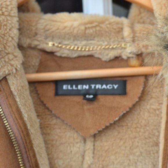 Ellen Tracy Brown Full Zip Hooded Faux fur Parka - Picture 6 of 8